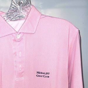 White/Pink mini brick pattern Holderness & Bourne pique tech golf shirt - Mens M